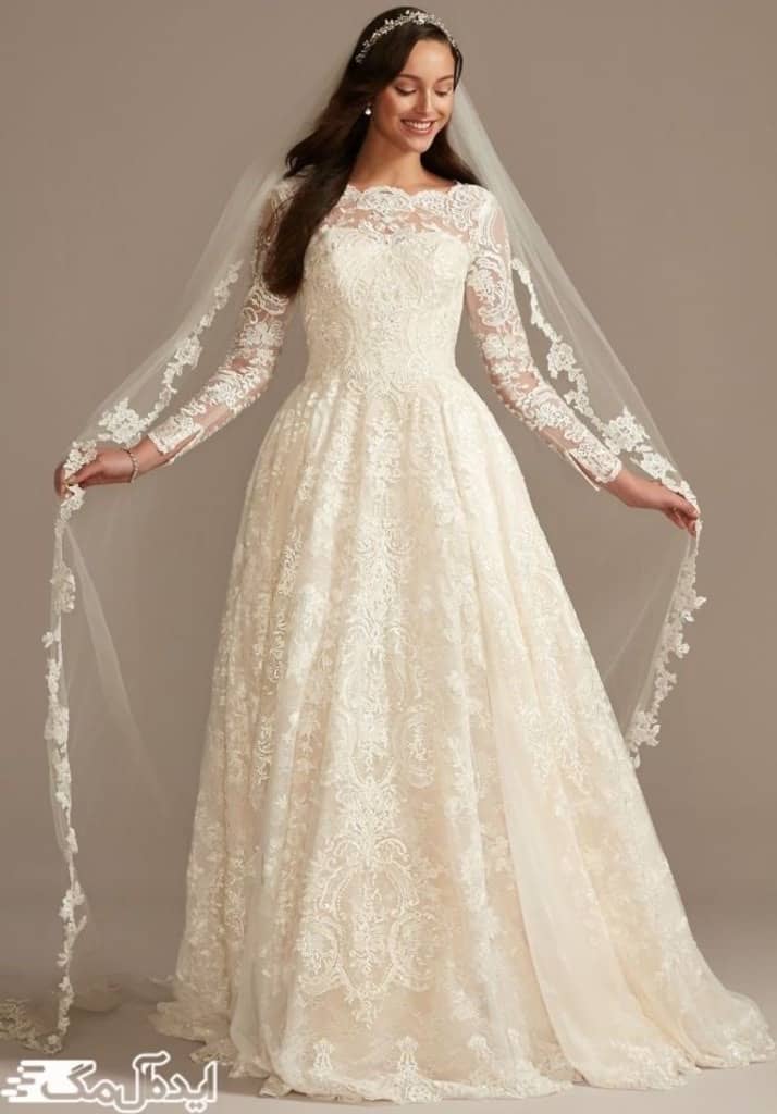 مدل لباس عروس دانتل آستین دار