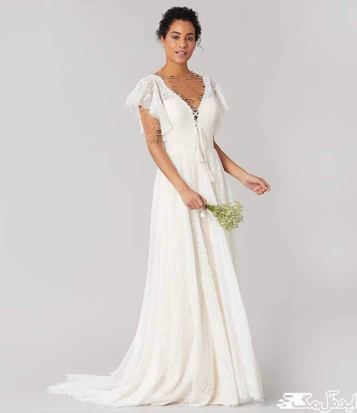 مدل لباس عروس بوهو با آستیبن های کوتاه