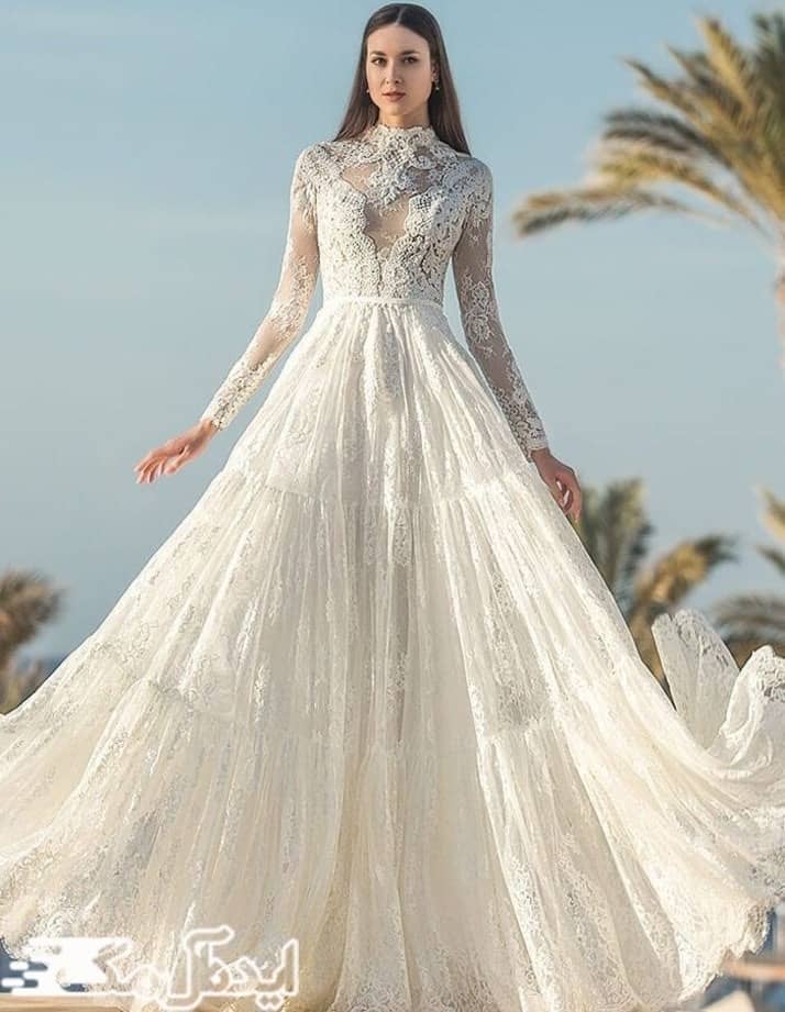 مدل لباس عروس دانتل یقه دار