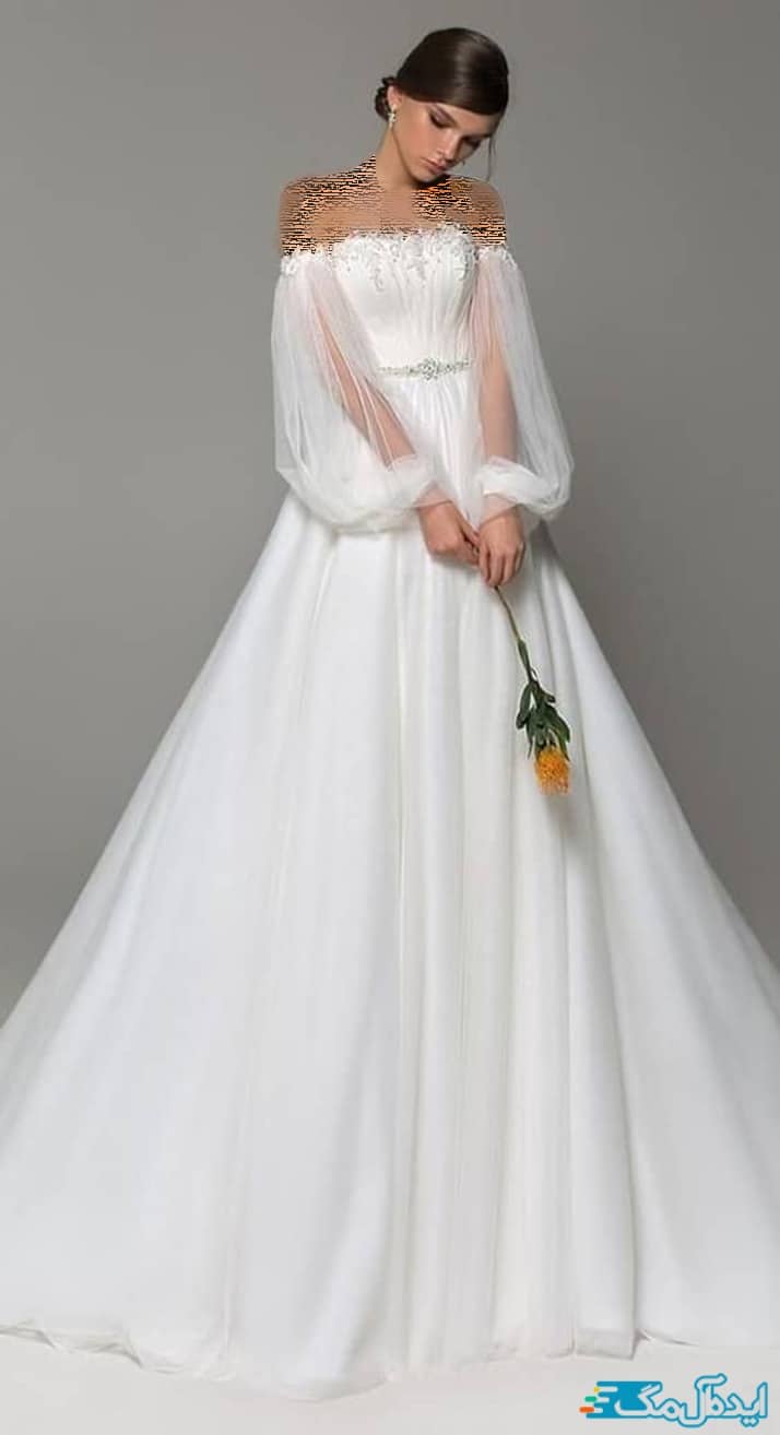 لباس عروس دکلته آستین دار
