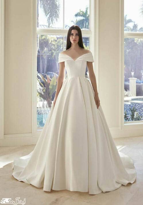 مدل لباس عروس زیبا با یقه دلبر