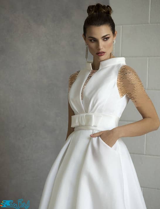 مدل لباس عروس با یقه ژاپنی