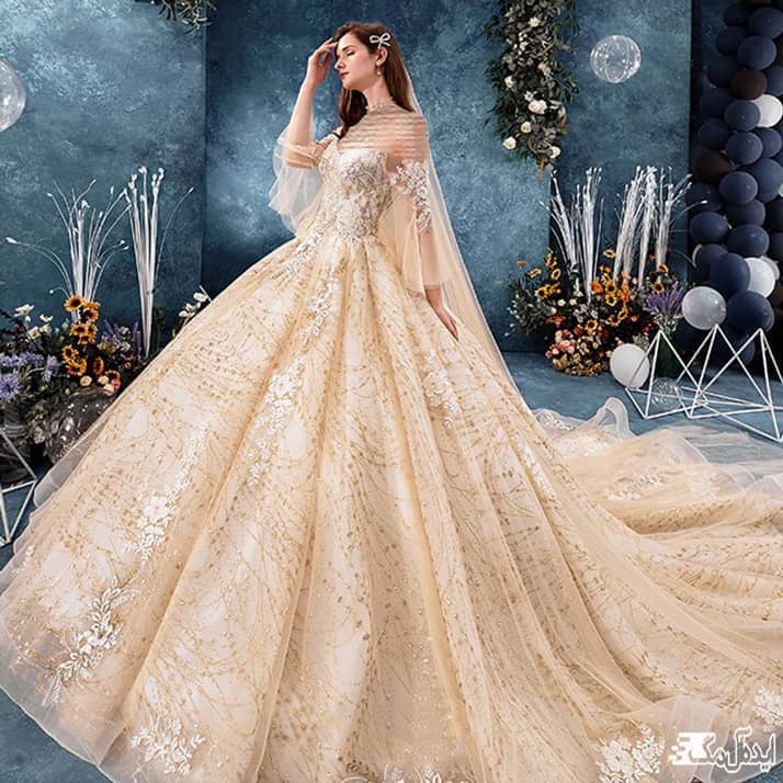 مدل لباس عروس دانتل با دامن پفی