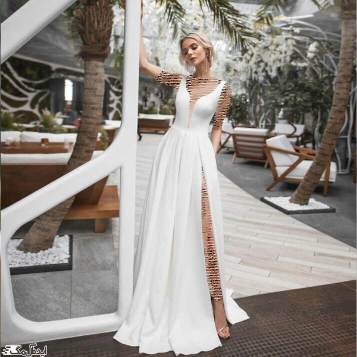 مدل لباس عروس جدید با دامن چاک دار