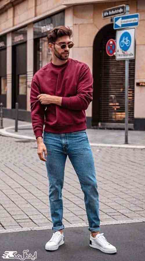 استایل کژوال مردانه با رنگ زرشکی