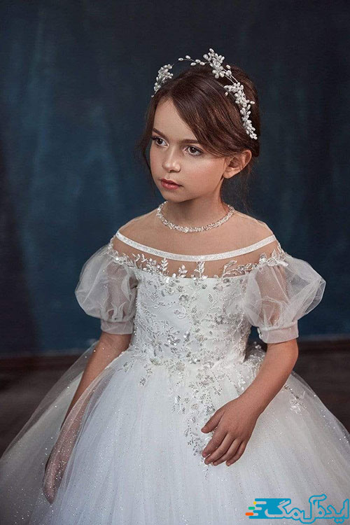 لباس عروس بچه‌گانه با تل مرواردیدی