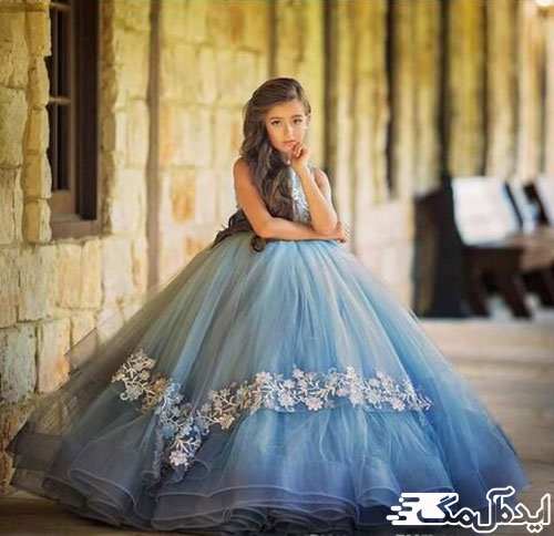لباس عروس بچه‌گانه مدل پرنسسی و آبی 