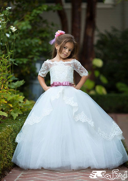 لباس عروس پرنسسی آستین‌دار دخترانه