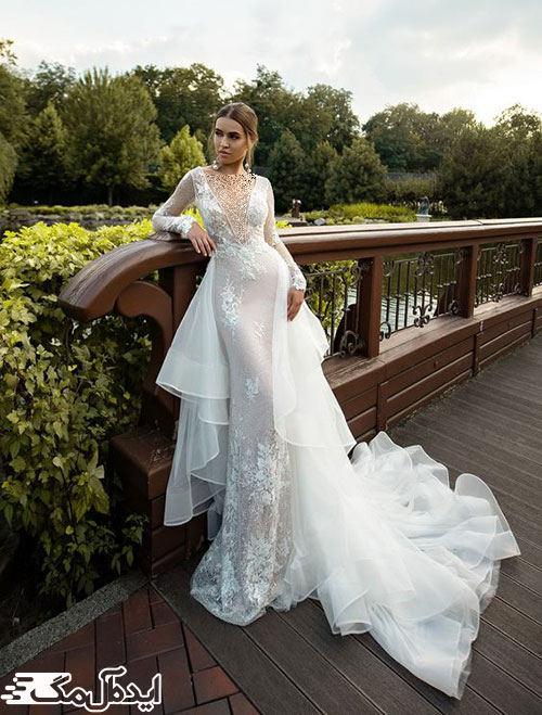 استفاده از سبک آبشاری برای دنباله لباس عروس اروپایی