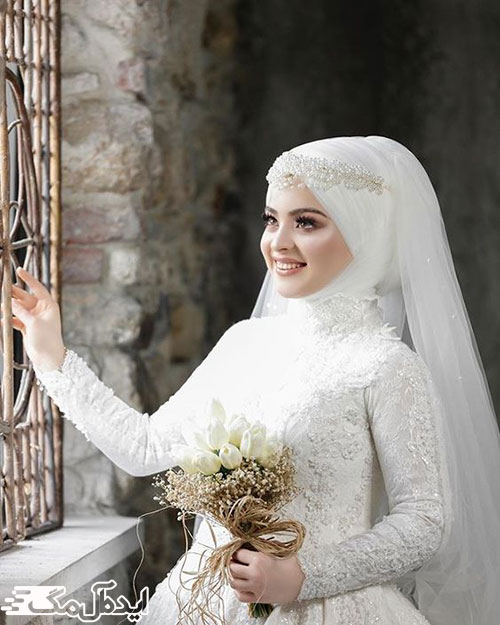 استفاده از تل مرواریدی برای شینیون سر عروس با‌حجاب