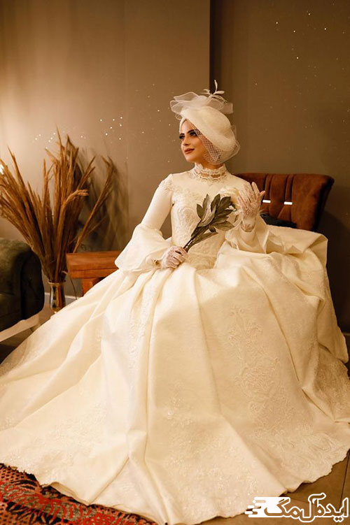 کلاه زیبای عروس در لباس عروس محجبه