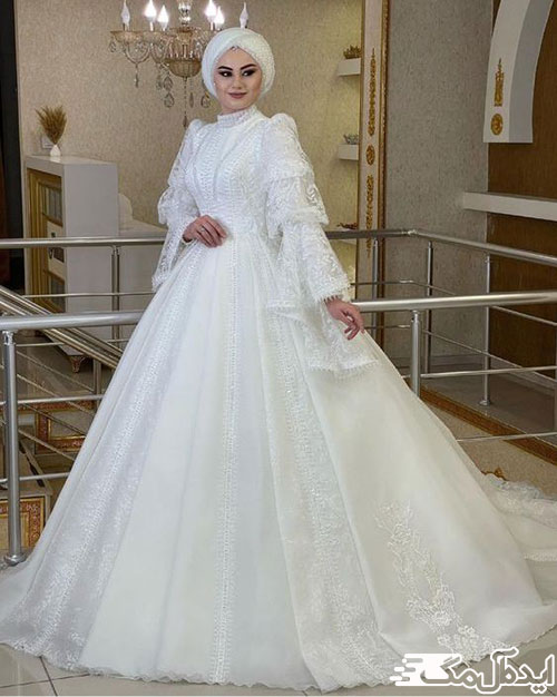 لباس عروس زیبای پفی و پوشیده