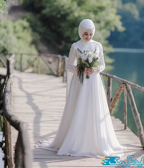 لباس عروس زیبای محجبه و پشت بلند 