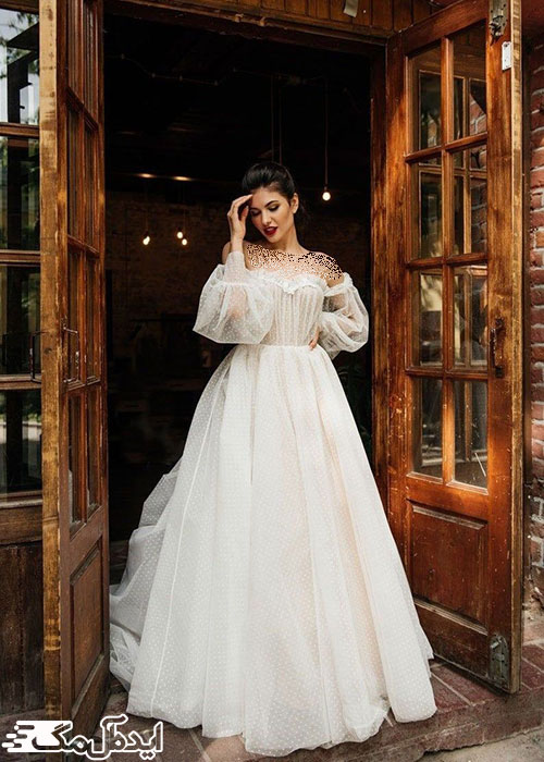 استفاده از تور برفی و آستین‌های تور پفی در لباس عروس اروپایی 2022