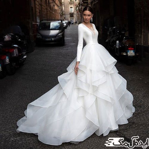 طرح آبشاری در لباس عروس اروپایی پفی