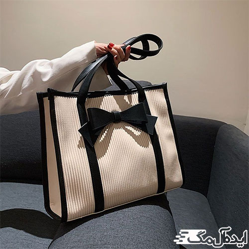 کیف سبدی با تزئین پاپیون، مناسب برای خرید و سفر
