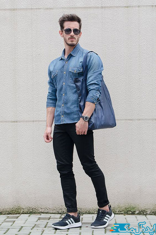 استایل دانشجویی مردانه با پیراهن آستین بلند جین