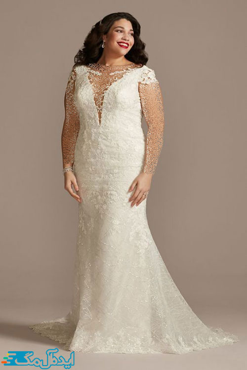 مدل راسته لباس عروس سایز بزرگ با طراحی یقه هفت باز 