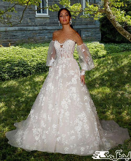 آستین‌های پفی دانتل؛ از ترندهای محبوب سال 2022 در لباس عروس