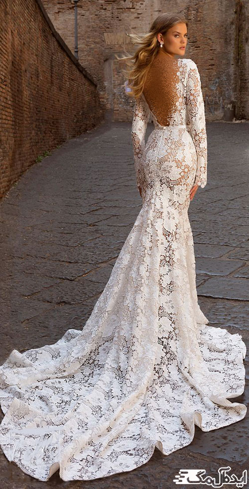 یک مدل زیبا و خاص از لباس عروس‌های پشت باز دانتل