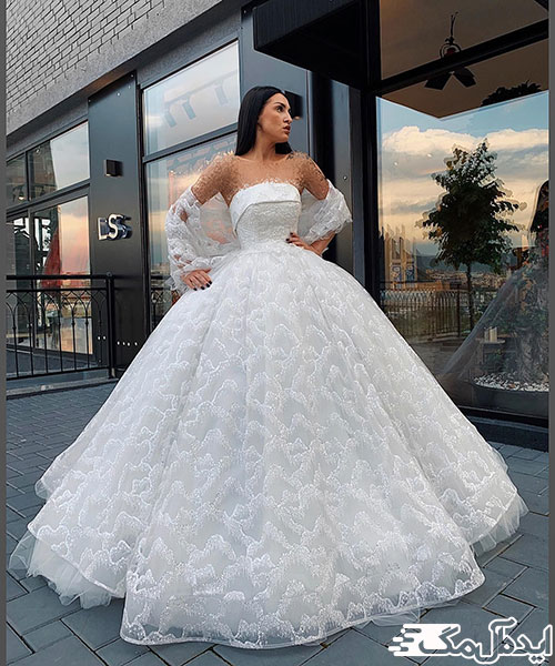 استفاده از پارچه دانتل در طراحی لباس عروس پرنسسی
