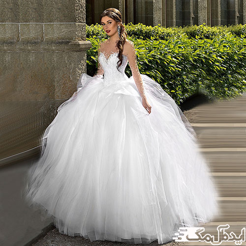 یک مدل لباس عروس پرنسسی با پارچه تمام تور