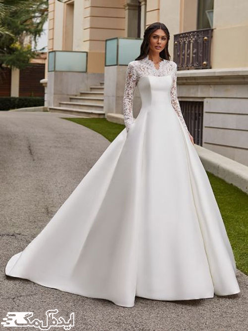 بالاتنه دانتل پوشیده در یک طراحی زیبای لباس عروس
