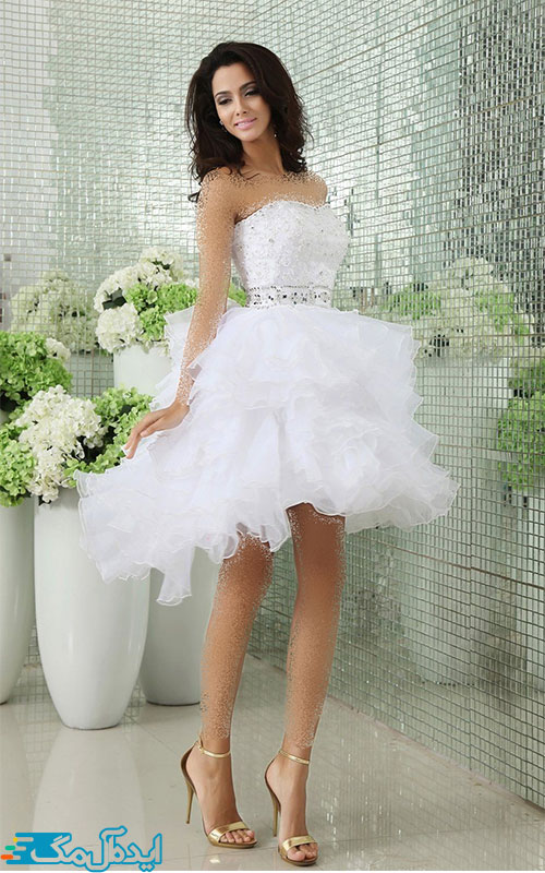 لباس عروس عروسکی و زیبا با دامن پفی کوتاه