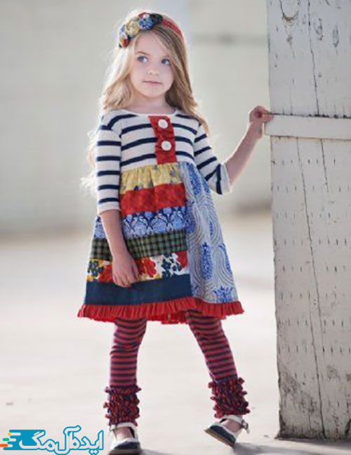 یک ست زیبای لباس دختربچه با تکه‌دوزی‌های رنگارنگ