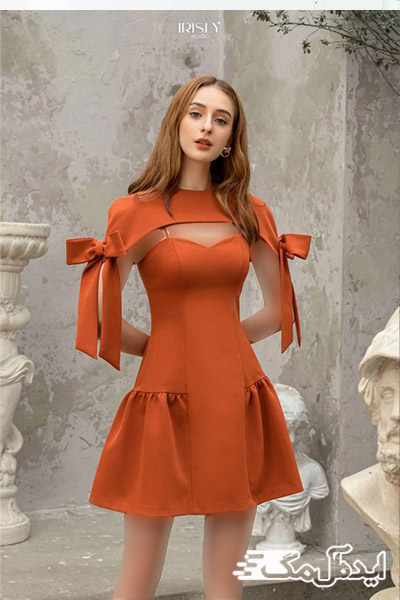 لباس کوتاه مجلسی نارنجی با مدلی متفاوت و خاص