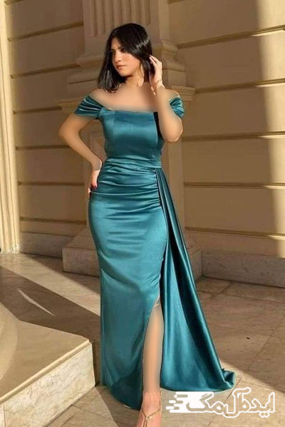 لباس دخترانه بلند ساتن آبی برای تالار