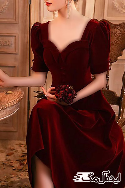 لباس بلند دخترانه مخمل شرابی