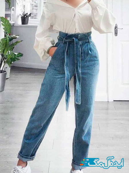 شلوار جین آبی فاق بلند زنانه