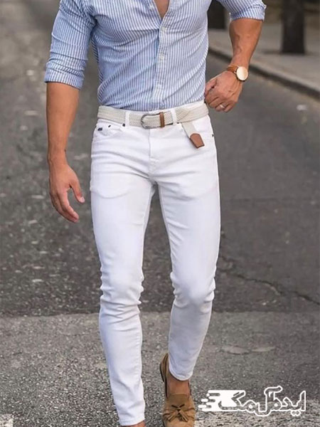 شلوار جین سفید مناسب پاهای لاغر که با همه نوع لباسی ست می‌شود