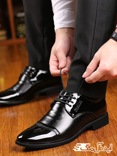کفش مردانه مجلسی ترکیبی از چرم ورنی و چرم مات