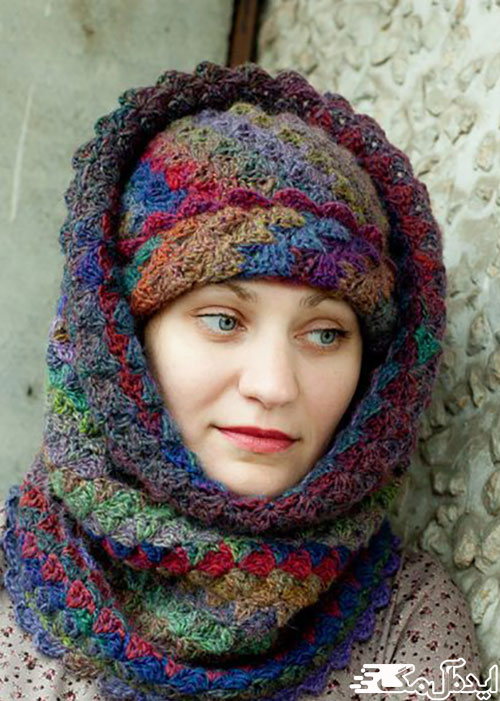 یک طرح شیک و خاص از ست کلاه و شال گردن زمستانه فانتزی برای خانم‌ها