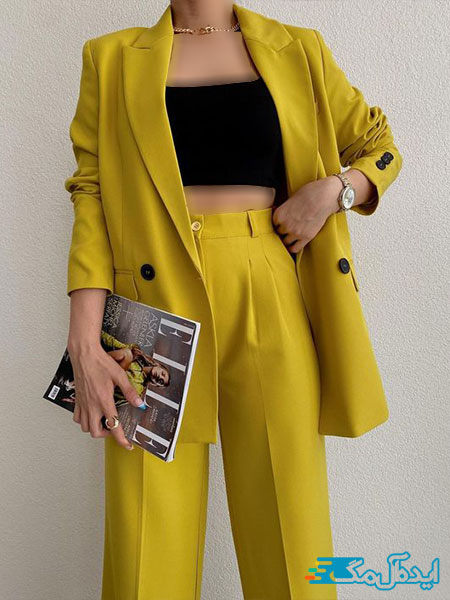 کت و شلوار زنانه زرد رنگ