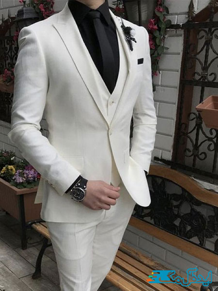 کت و شلوار سفید مردانه چاک دار