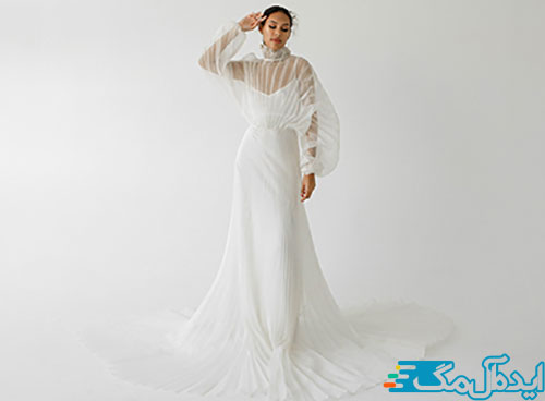 لباس عروس ساده و شیک 2023 با بالاتنه پفی تور