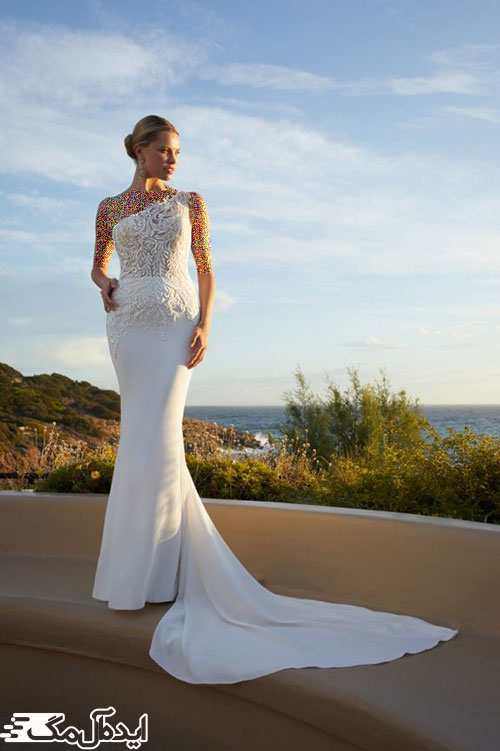 بالاتنه مدل رومی و دنباله بلند در طراحی لباس عروس شیک 2023