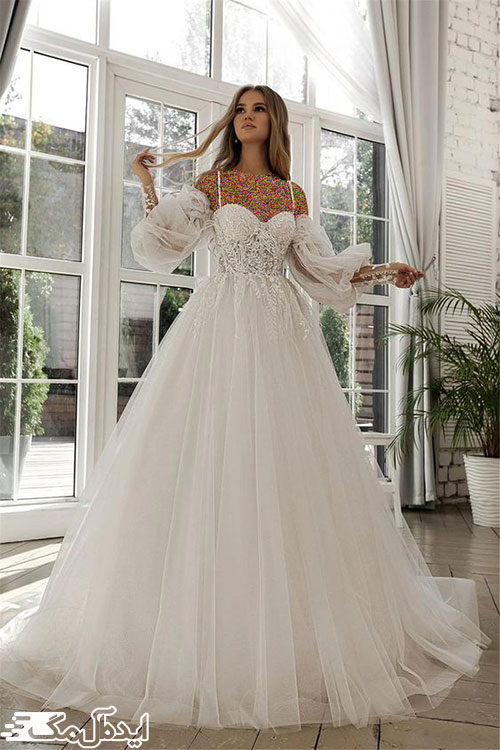 آستین‌های آف شولدر برای لباس عروس شیک 2023