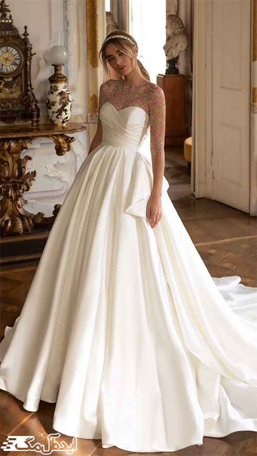 یک طراحی زیبا و چشم‌نواز برای لباس عروس پفی ساتن
