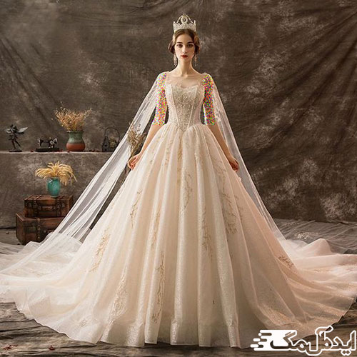 لباس عروس پرنسسی با شنل تور زیبا