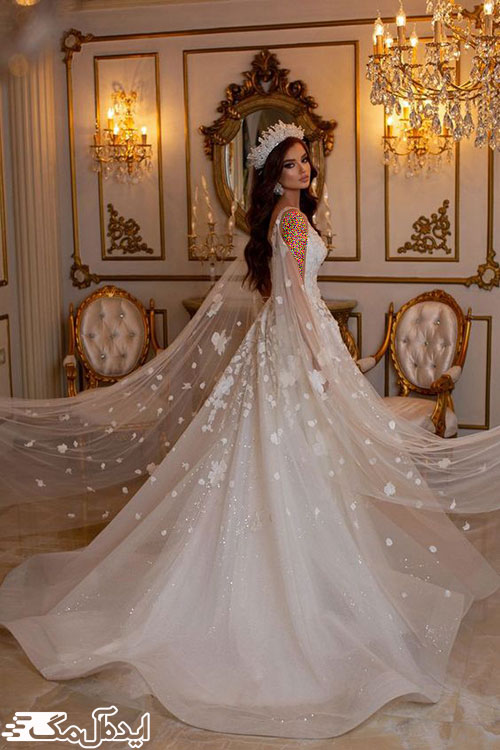 شنل توری گلدار برای لباس عروس پرنسسی 1402