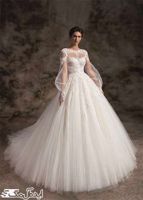 استفاده از آستین‌های پفی تور در آخرین مدل‌های لباس عروس سال 2023