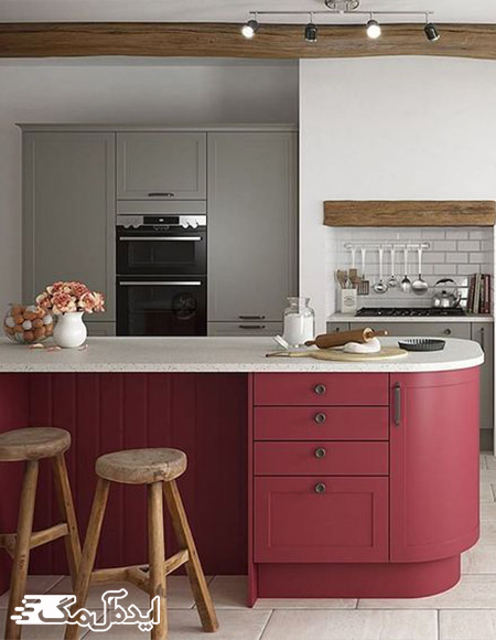 ترکیب رنگ قرمز پرشین و خاکستری برای آشپزخانه