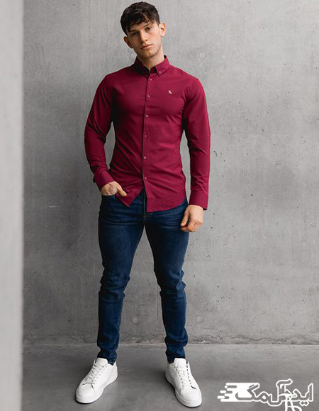 پیراهن مردانه قرمز پرشین با شلوار جین