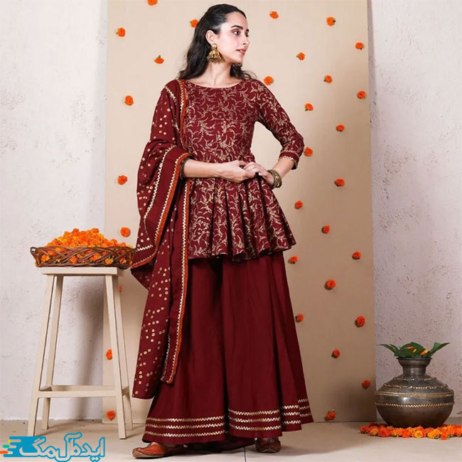 یک مدل لباس پنجابی نسبتا ساده و شیک به رنگ قرمز 