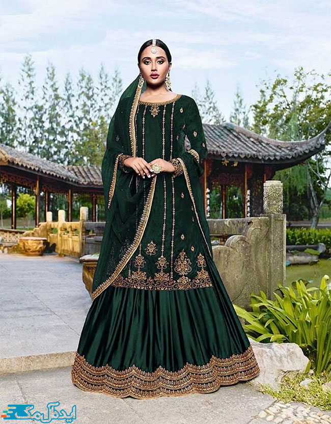 رنگ مشکی؛ رنگی جذاب و خاص برای مدل لباس پنجابی دامن گرد با حاشیه‌دوزی‌هایی به رنگ متضاد