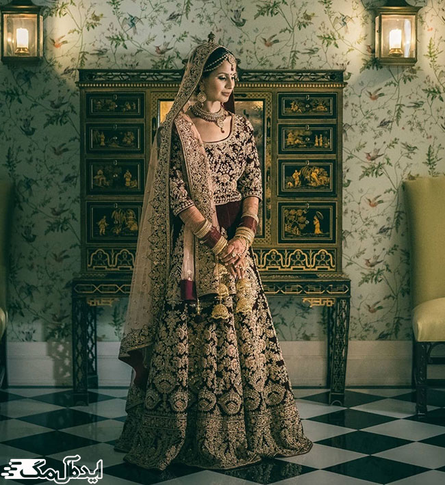 لباس هندی شیک با مدل پنجابی و تزئینات شلوغ و چشمگیر 